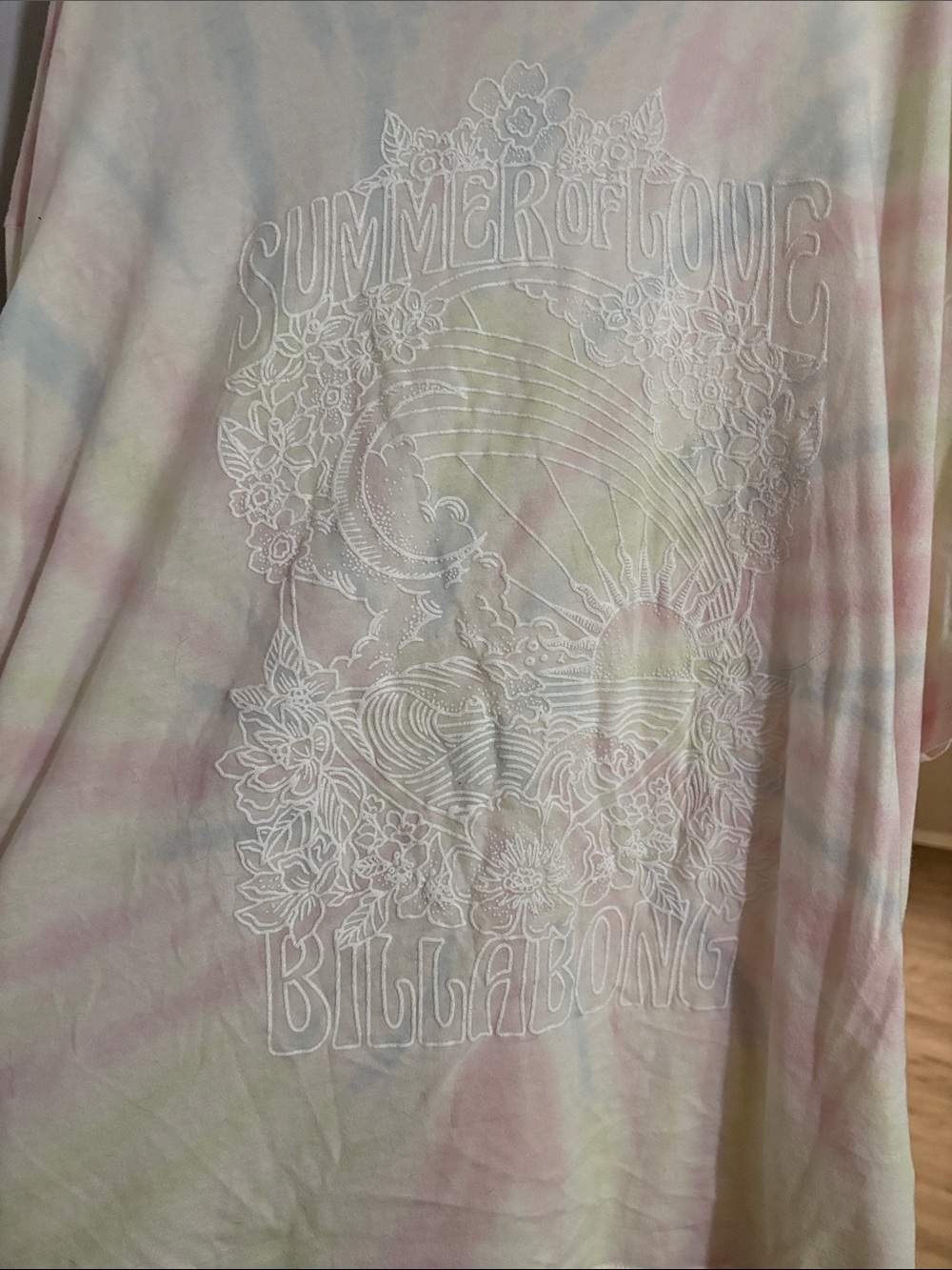 Billabong Pastel Tie-Dye 'Summer of Love' Graphic Tee - Pink, Yellow, Blue